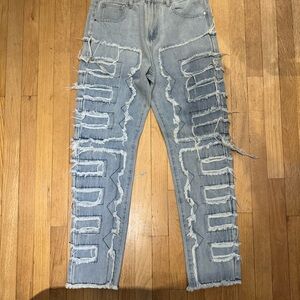 Men’s Distressed Light Blue Stack Jeans